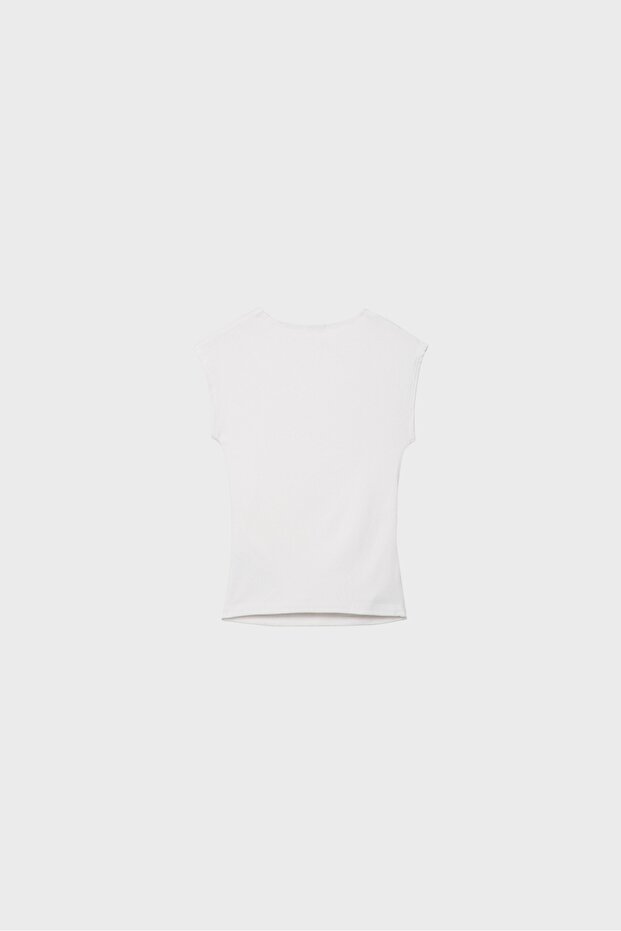 Büzgülü basic fitted t-shirt - 7