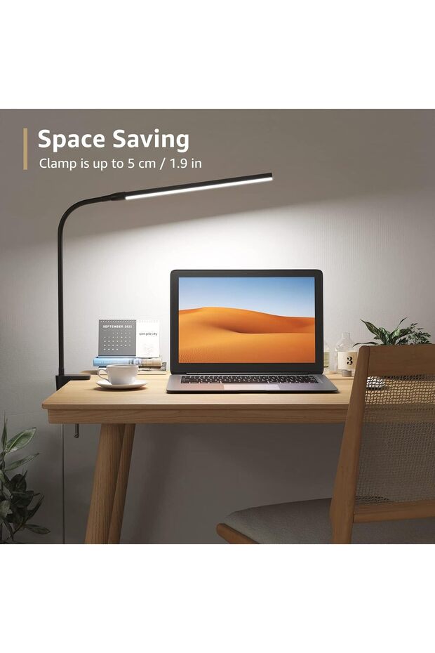 Clip-on LED Reading Table Lamp, 3 Color Modes, 10 Brightness Levels, Dimmable, USB, 3000-6500K - 3