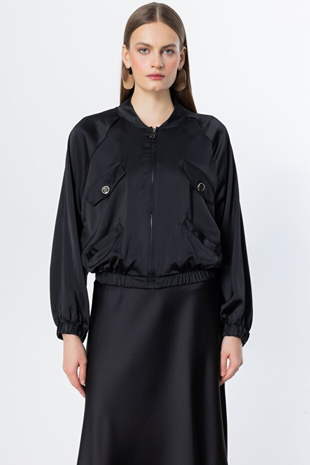 Elastic Waist Pocket Jacket - 1