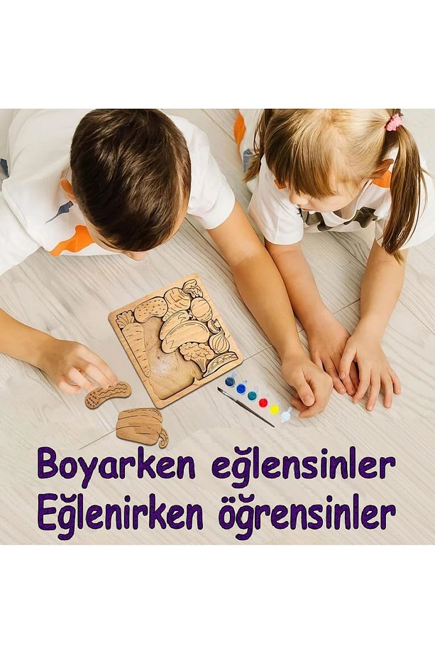 Arabalar Boyamalı Ahşap Puzzle (Yap Boz) + boya seti ve fırçalar - 3
