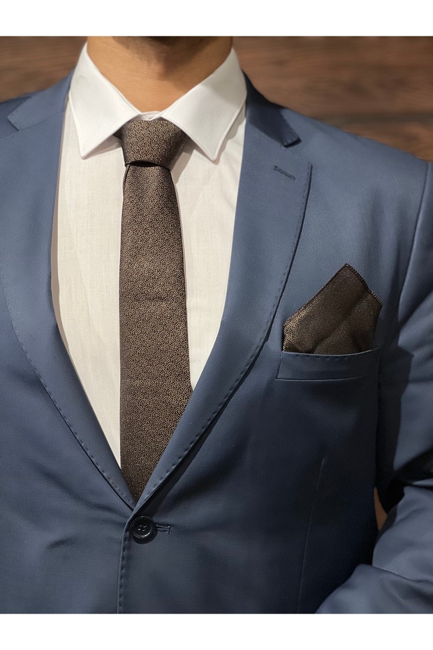 ERKEK KAHVE MENDİLLİ KRAVAT - 2