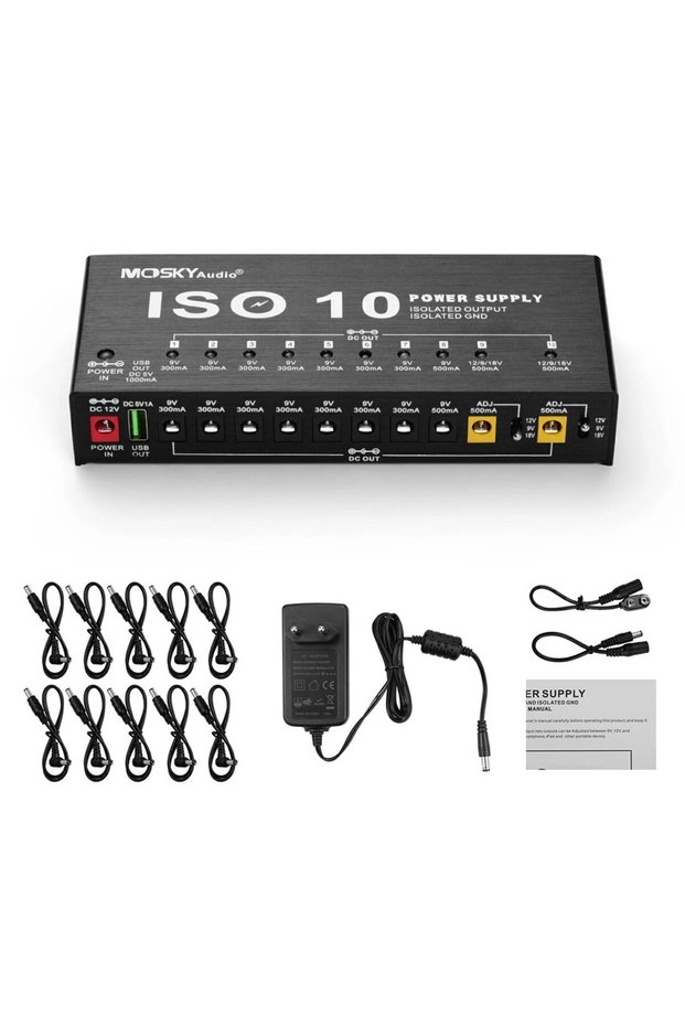 EU MOSKY ISO-10 Guitar Effect Pedal Power Supply 10 Isolated DC Outputs/ 5V USB Output for 9V 12V 18