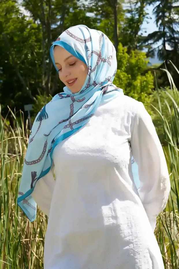 Hyper Chain Pattern Shawl - Blue - 1