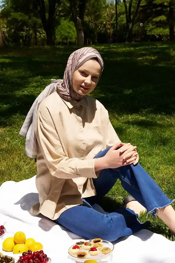 Hyper Zikzak Desen Şal - Mocha - 5