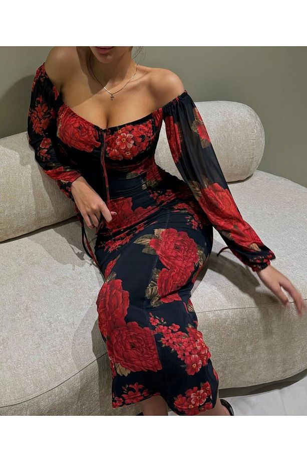 Çiçek Desen Elbise - 1