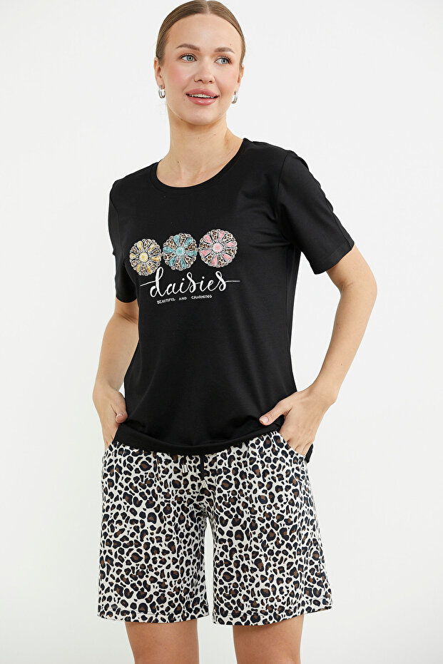 Σορτς Leopard Combination - Μαύρο - 4