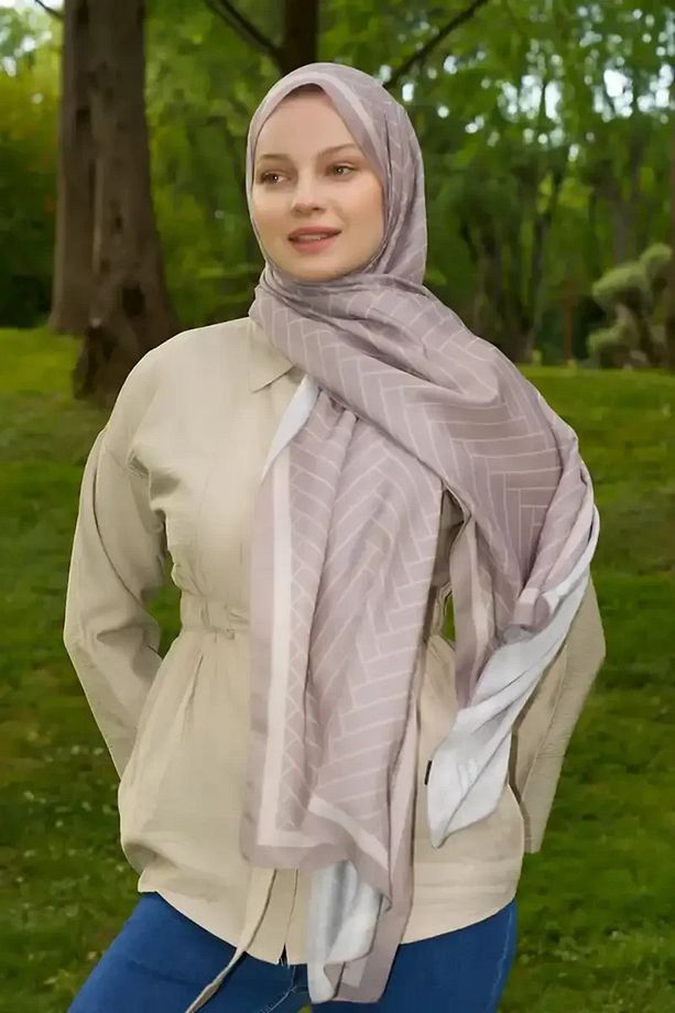 Hyper Zikzak Desen Şal - Vizon - 3