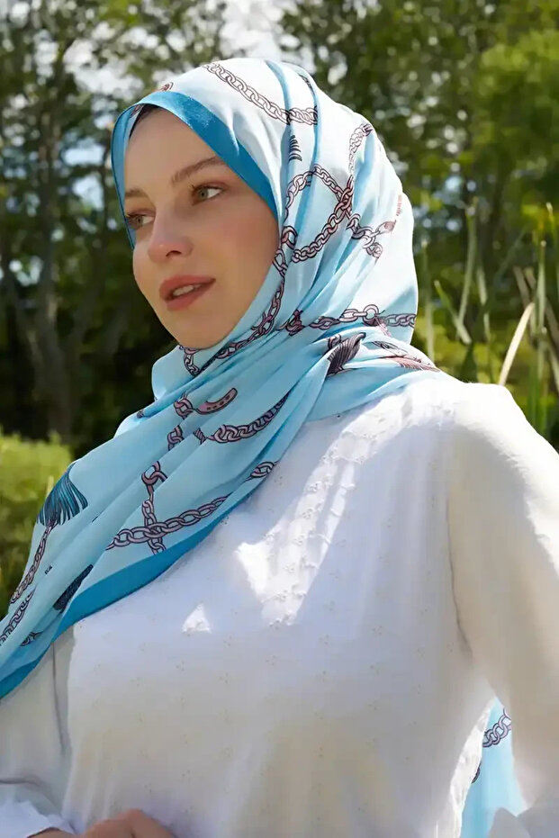 Hyper Chain Pattern Shawl - Blue - 4