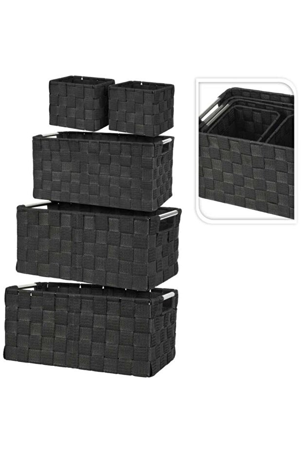 Set of 5 black storage baskets with handles - 1