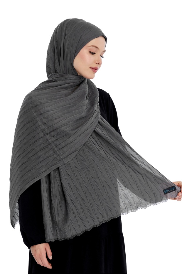Pliseli Bambu Şal - Füme - 3