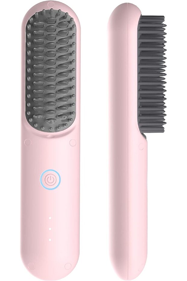 Porta Mini Wireless Hair Straightener Brush, USB Charging, Negative Ion, Pink