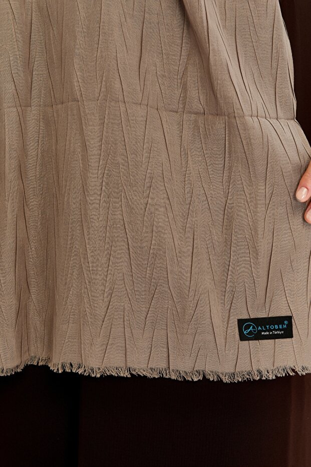 Pliseli Bambu Şal - Koyu Bej - 7