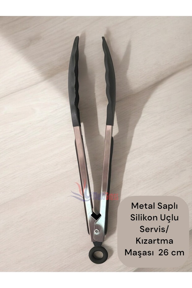Black Metal Frying Tongs / Serving Tongs with Silicone Tips