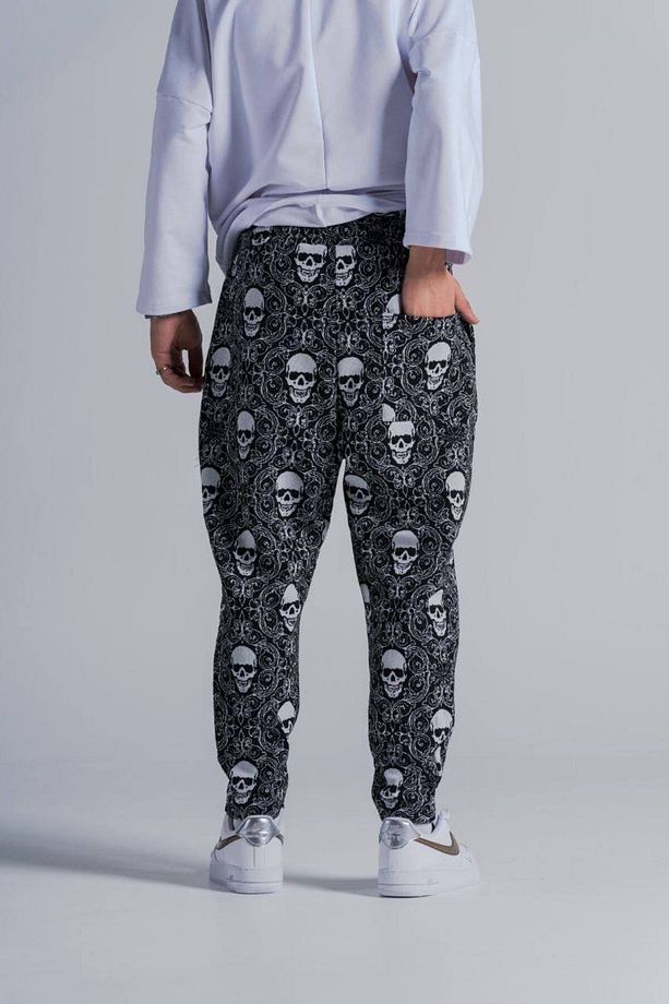 Erkek Desenli Beli Lastikli Siyah Şalvar Pantolon - 4