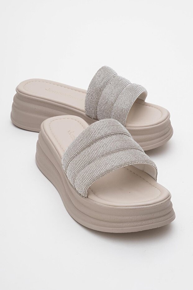 Women's Thick Stone Piping Slippers Beige