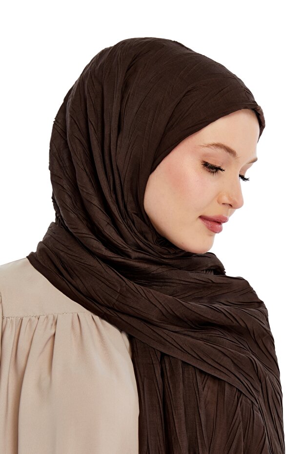 Pliseli Bambu Şal - Kahverengi - 4