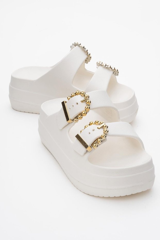Women's Buckle Slippers BEIGE