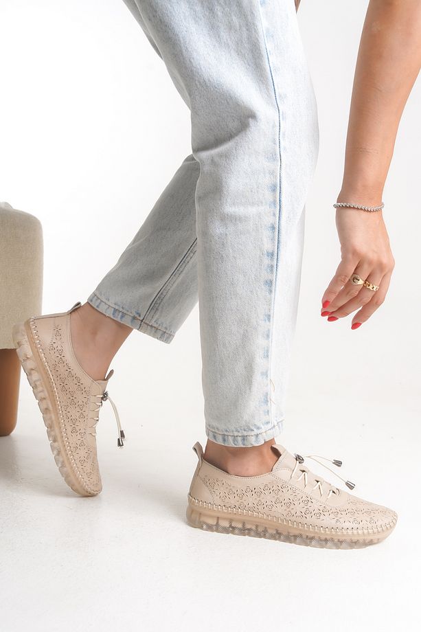 SOFT Bej Hakiki Deri Yumuşak Taban Casual Ayakkabı - 3
