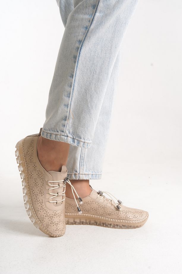 SOFT Bej Hakiki Deri Yumuşak Taban Casual Ayakkabı - 1