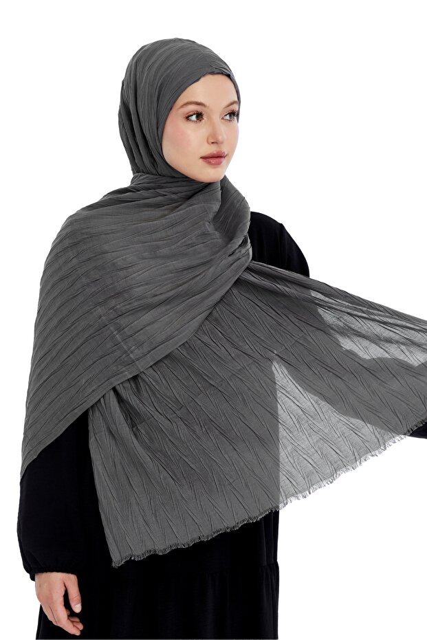 Pliseli Bambu Şal - Füme - 1