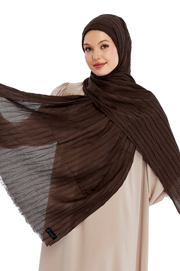 Pliseli Bambu Şal - Kahverengi - 1