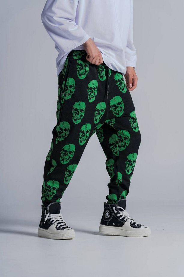 Erkek Desenli Beli Lastikli Yeşil Şalvar Pantolon - 2