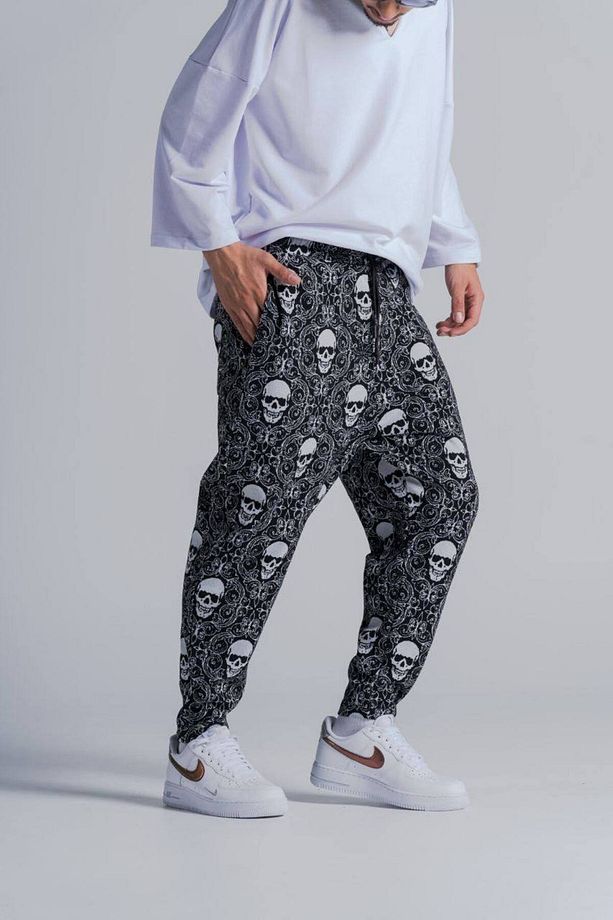 Erkek Desenli Beli Lastikli Siyah Şalvar Pantolon - 2