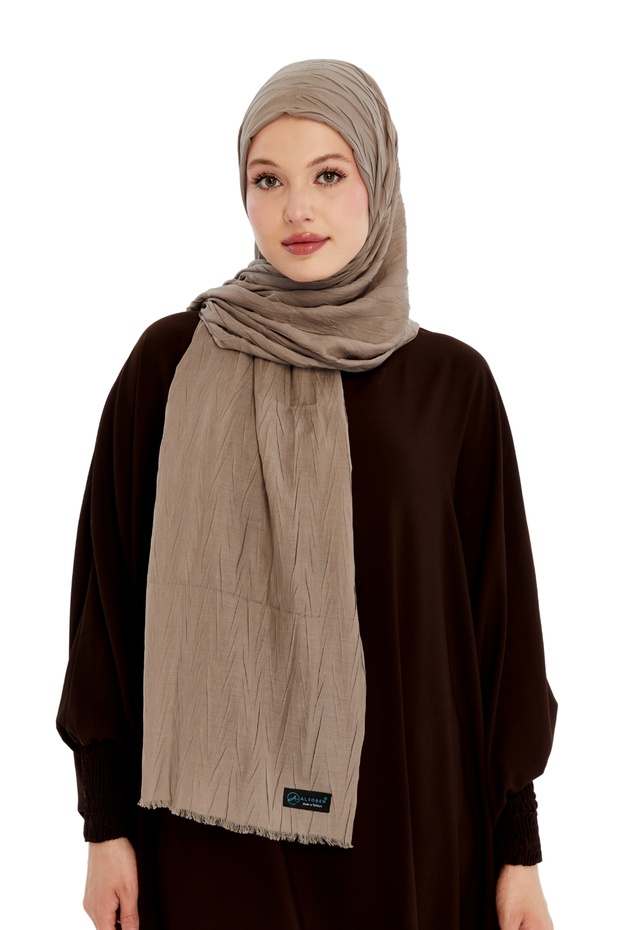 Pliseli Bambu Şal - Koyu Bej - 3