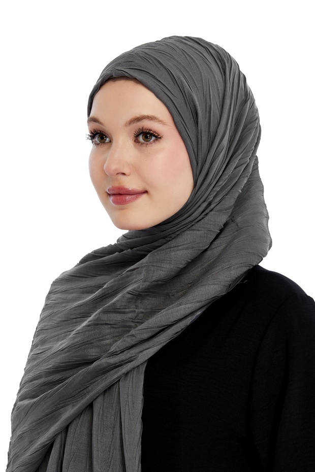 Pliseli Bambu Şal - Füme - 5