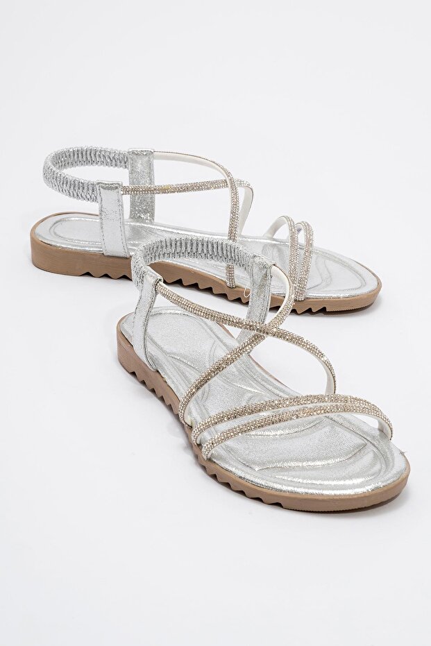 Women's Cross Stone Sandals Silver
