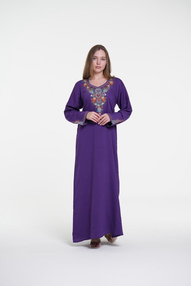 Ladies Printed Jalabiya - Full-Sleeve crepe Dress with belt