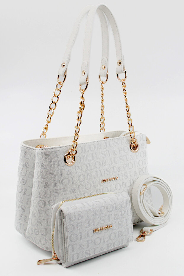 Women's New Season White Bag and Wallet Set