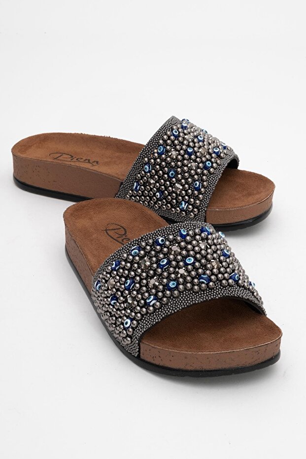 Women's Beaded Flat Slippers Smoked