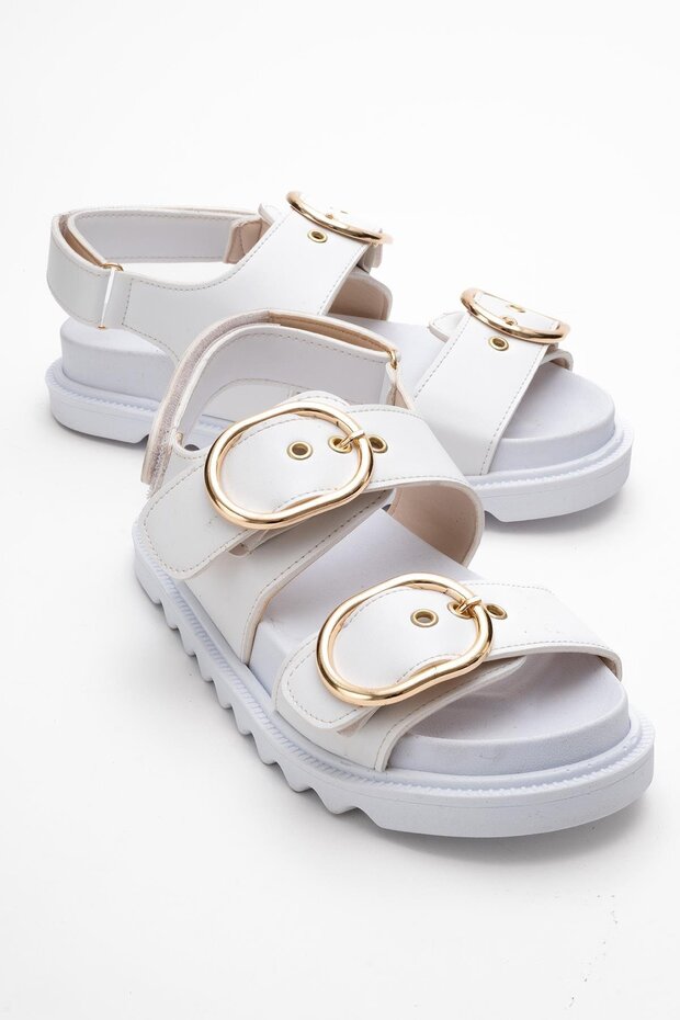 Women's Double Buckle Velcro Sandals White