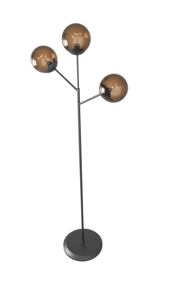 LOREVA 3'lü Cam Küre Lambader - Metal Gövdeli Modern Yer Lambası - 3