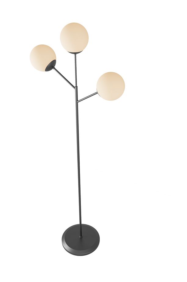 LOREVA 3'lü Cam Küre Lambader - Metal Gövdeli Modern Yer Lambası - 5