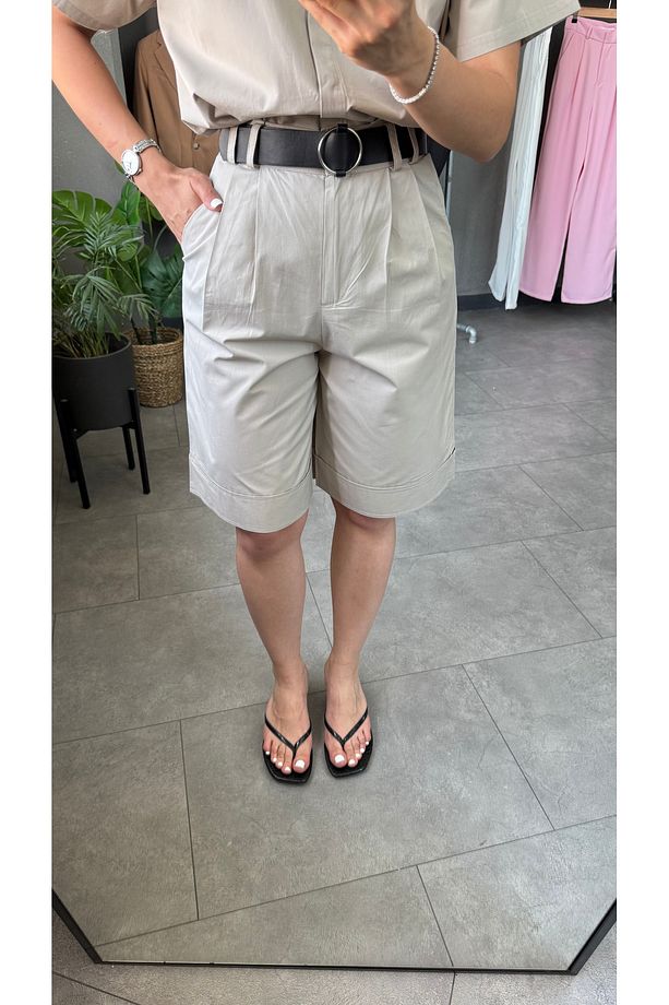 Gabardin Gömlek Kemerli Bermuda Şort Takım - 8