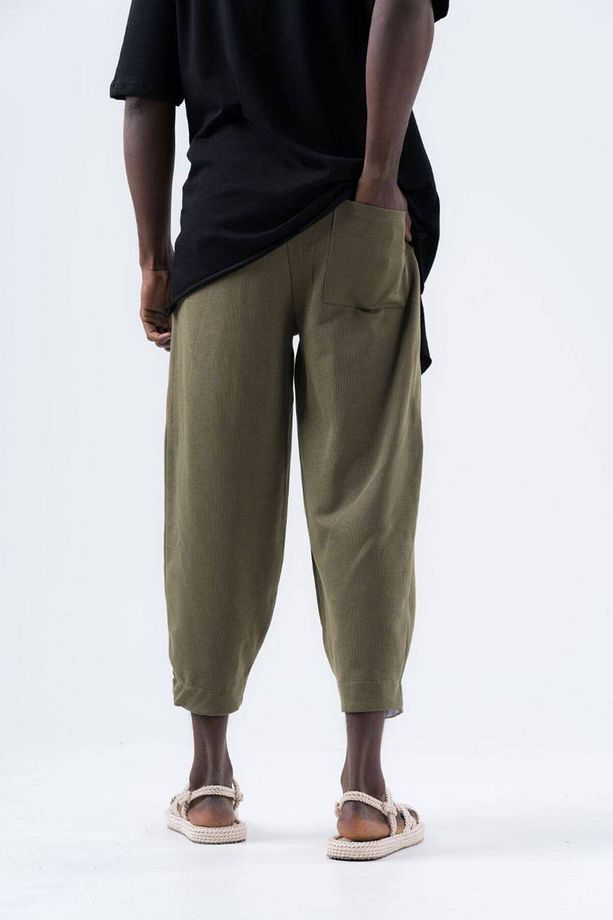 Erkek Bel Lastikli Bol Haki Jogger Şalvar Pantolon - 5