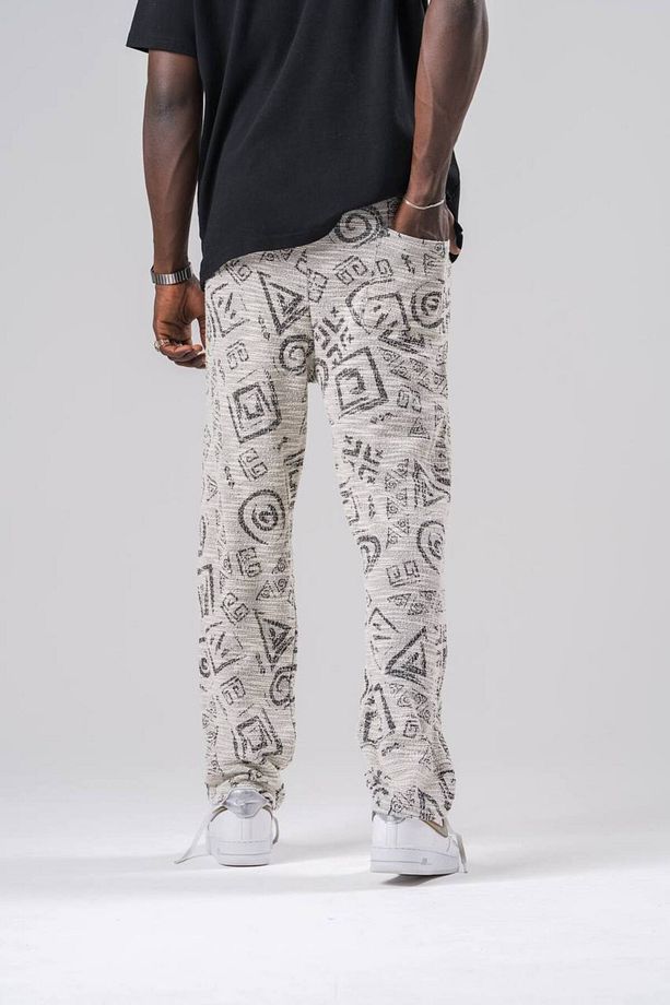 Erkek Desenli Krem Baggy Jogger Şalvar Pantolon - 5