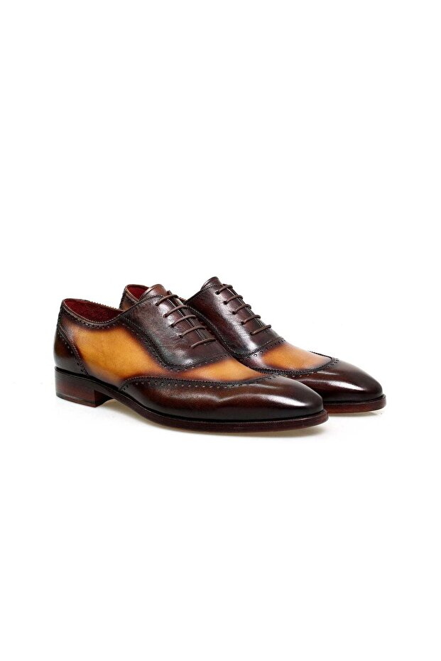 Brown Lace-Up Genuine Leather Men's Shoes