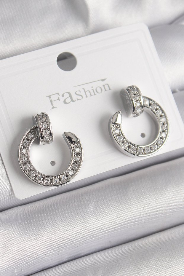 Brass Silver Color Zircon Stone Nail Ring Model Women's Earrings - Tj-Bkp9847