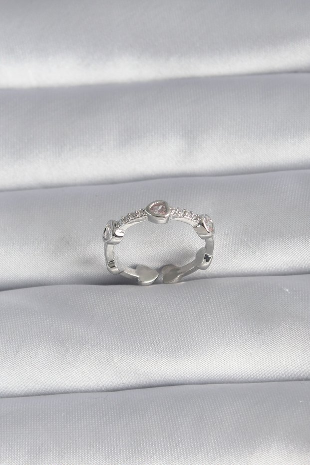 Brass Silver Color Heart Model Zircon Stone Detail Women's Ring - TJ-BYK3005