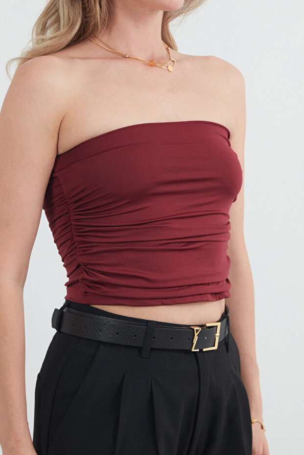 Basic Yanları Drapeli Straplez Büstiyer - 5