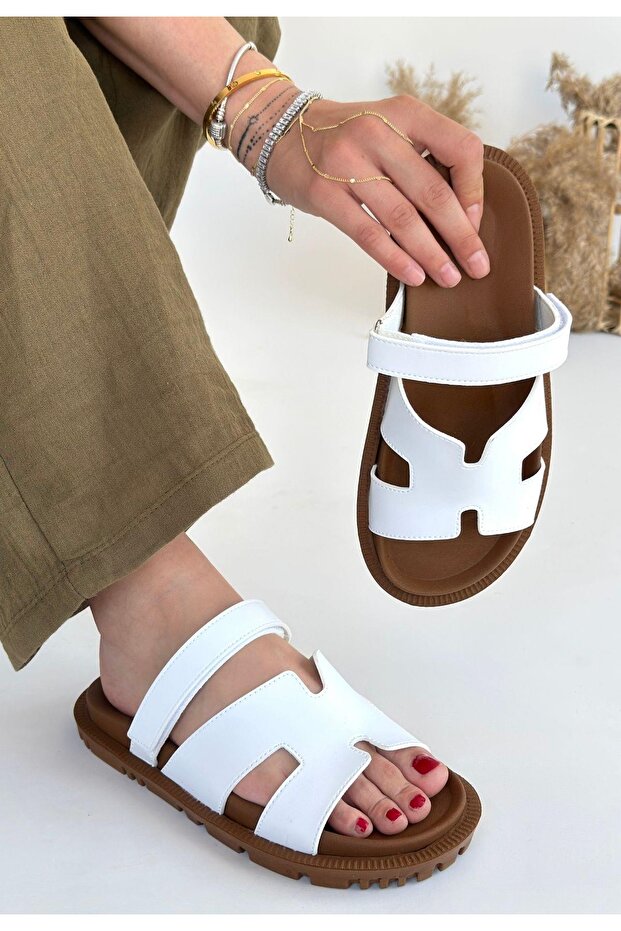 Papuci de piele albă N263356 - 2