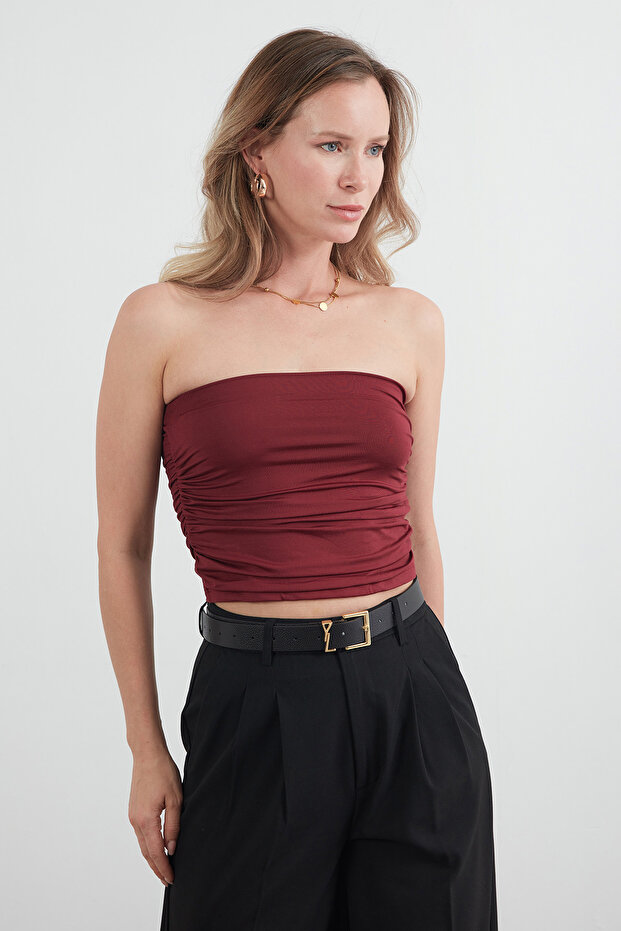 Basic Yanları Drapeli Straplez Büstiyer - 1