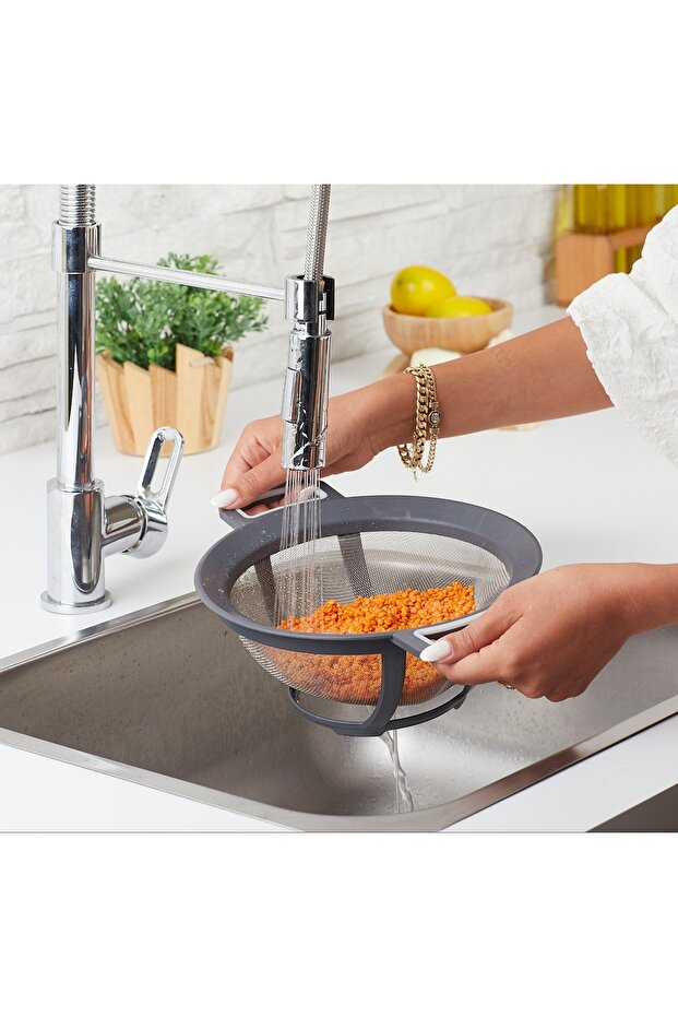 Double Handle Strainer Pasta Strainer with Handle, Double Rice Pasta Vegetable Strainer 22cm Stainless Steel