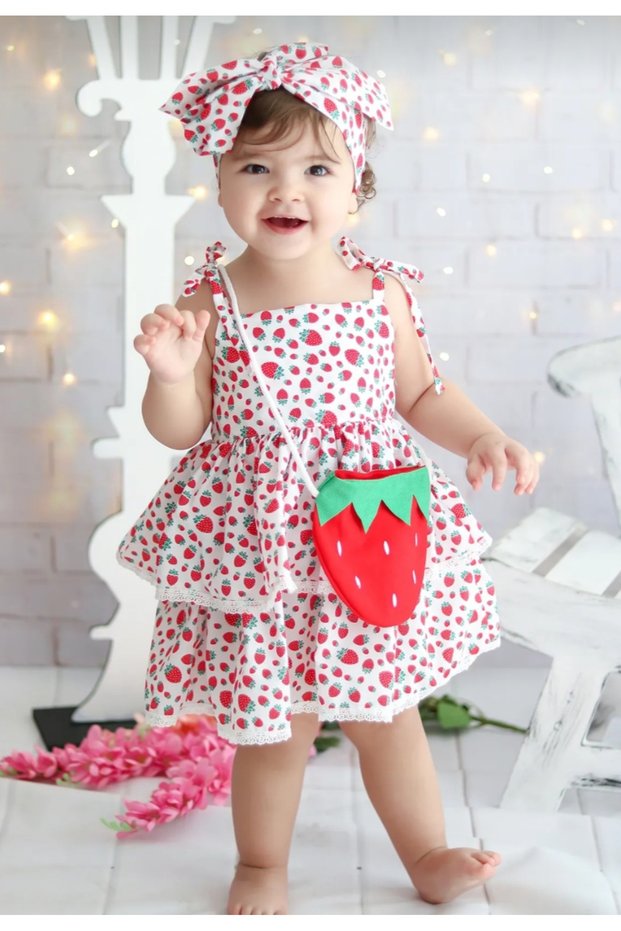 Bebece Kids Bag Hair Band Strawberry Girl Dress