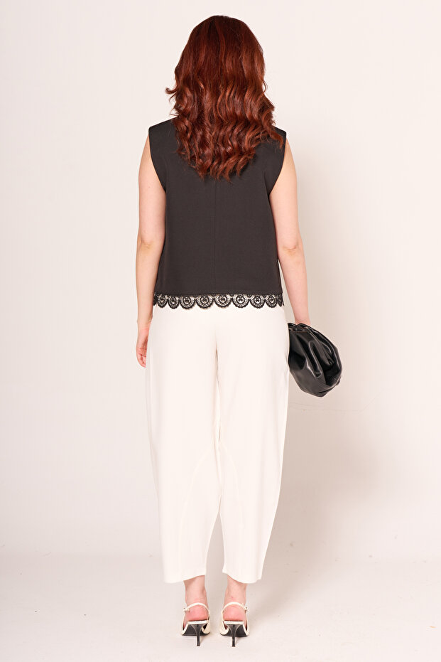 Sıfır Yaka Dantelli Yelek - 4