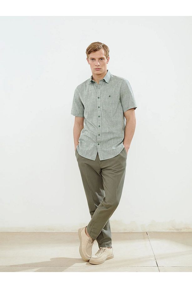 Regular Fit Keten Karışımlı Erkek Gömlek - 6