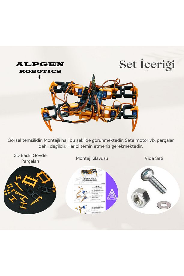 4 Ayaklı Arduino Örümcek Robot Yeni PLA Plastik Parça Seti (Elektronik Dahil Değil) SG90 Uyumlu - 3